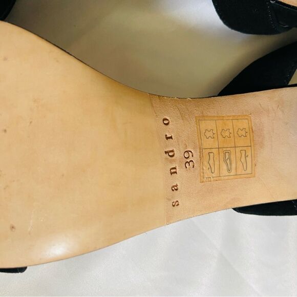 SANDRO PARIS Black Suede Sandals Gina Block Heels Studded Size 39 US 8.5 - Picture 8 of 11